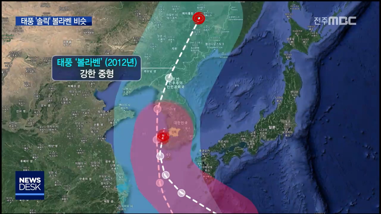 태풍 솔릭, 볼라벤과 비슷