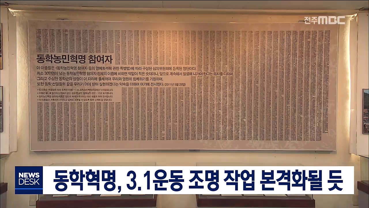 동학혁명, 3.1운동 조명 작업 본격화될 듯