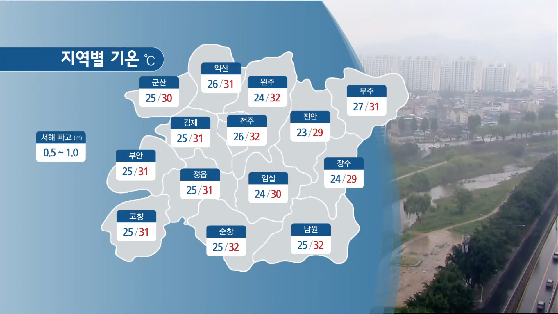 전주·완주 폭염 경보.. 오후 2시까지 최대 30mm 비