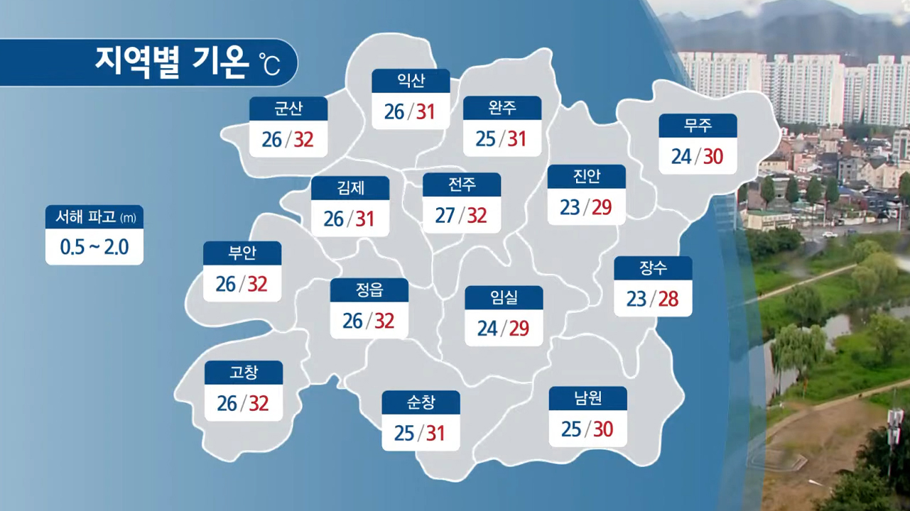 낮 최고기온 32도.. 6호 태풍 '트라세' 영향으로 비 이어져