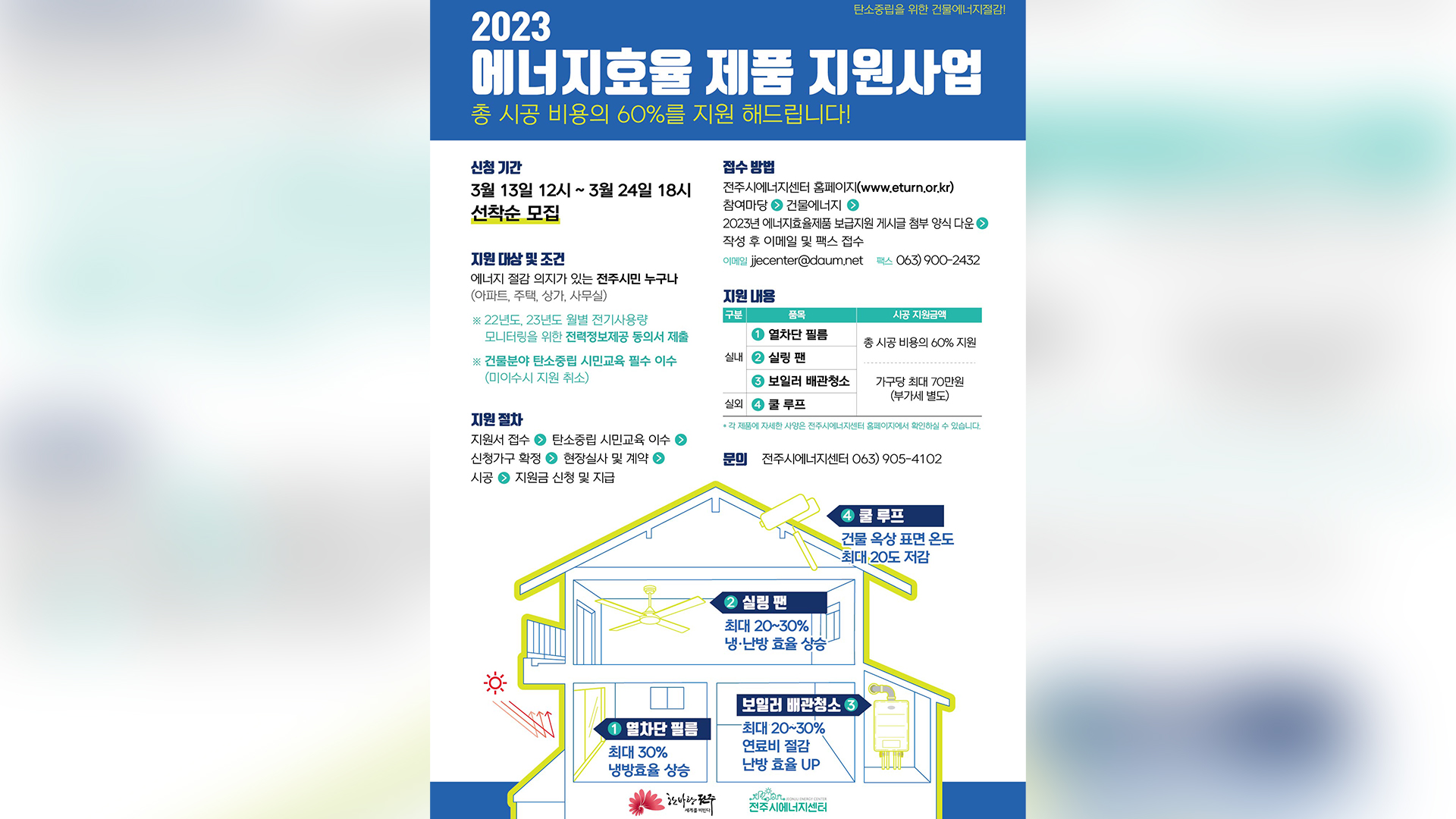 전주시, 가정용 에너지 효율 제품 설치비 일부 지원