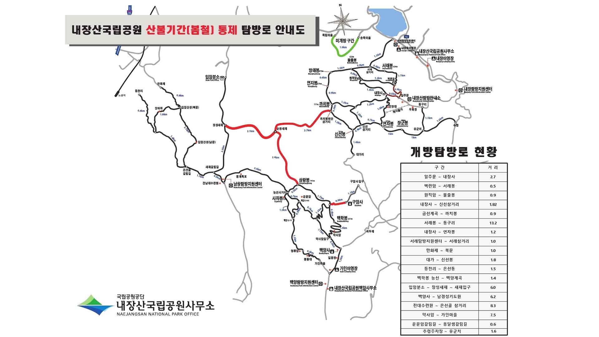 내장산 3개 탐방로 7.5km 통제.. '산불 예방'