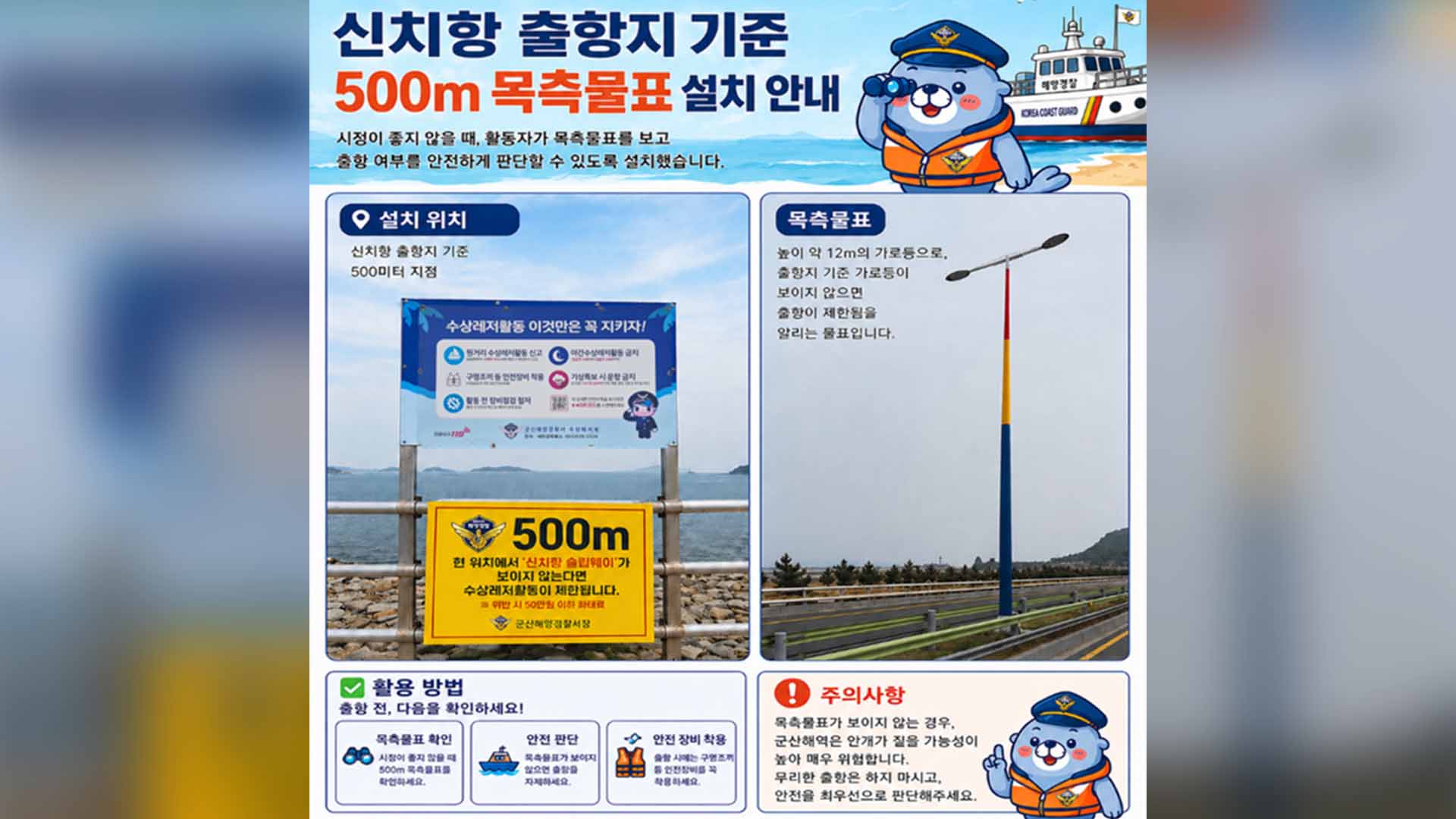 군산해경, '가시거리 500m' 측정 쉽게 표식 설치